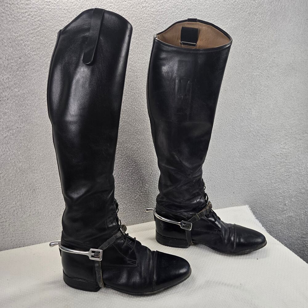 Konigs Black Leather Equestrian Riding Boots Womens US 7 German 4 1/2 With Spur